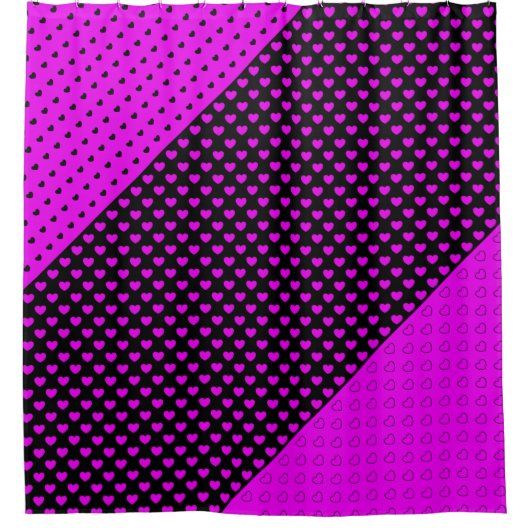 黒とピンクの打つシャワーカーテンとハート シャワーカーテン (正面)