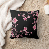 黒とピンクの日本のさくらんぼ クッション (ブランケット)