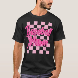 黒とピンクの格子スポーツママ Tシャツ
