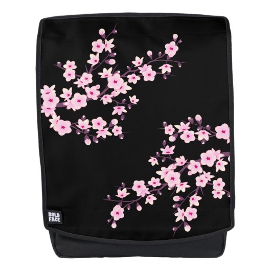 黒とピンクの桜の花 バックパック (正面)