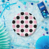 黒とピンクの水玉模様 ペーパープレート (パーティー)