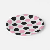 黒とピンクの水玉模様 ペーパープレート (アングル)