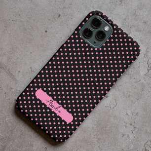 黒とピンクの水玉模様 iPhone 15 PRO MAXケース