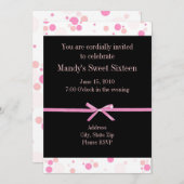 黒とピンクの水玉模様Sweet sixteen招待状 招待状 (正面/裏面)