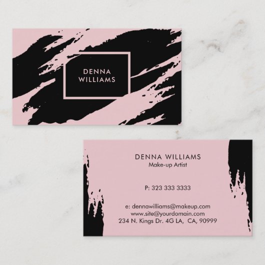 黒とピンクの汚れたブラシストローク 名刺 (正面/裏面)