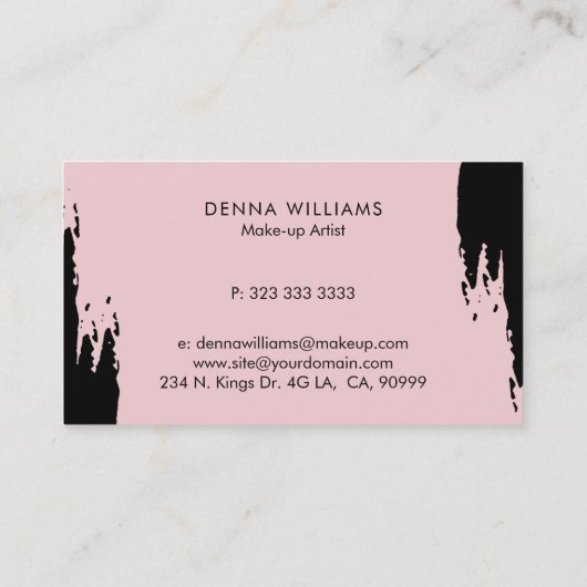 黒とピンクの汚れたブラシストローク 名刺 (裏面)
