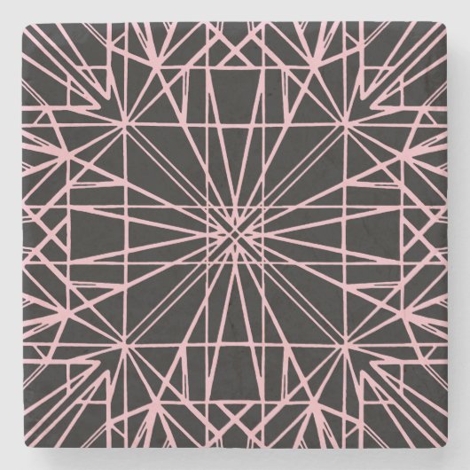 黒とピンクの淡い色の幾何学的な対称性 ストーンコースター (正面)