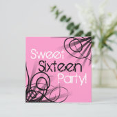 黒とピンクの渦巻きスイート16誕生日のカスタマイズ 招待状 (スタンド正面)