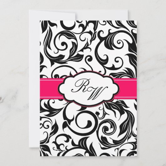 黒とピンクの渦巻き結婚式招待状 招待状 (裏面)
