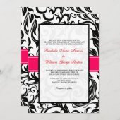 黒とピンクの渦巻き結婚式招待状 招待状 (正面/裏面)