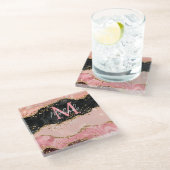 黒とピンクの続編が重なり合う ガラスコースター (アングル)