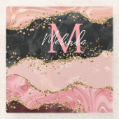 黒とピンクの続編が重なり合う ガラスコースター (正面)