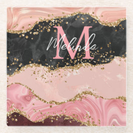 黒とピンクの続編が重なり合う ガラスコースター