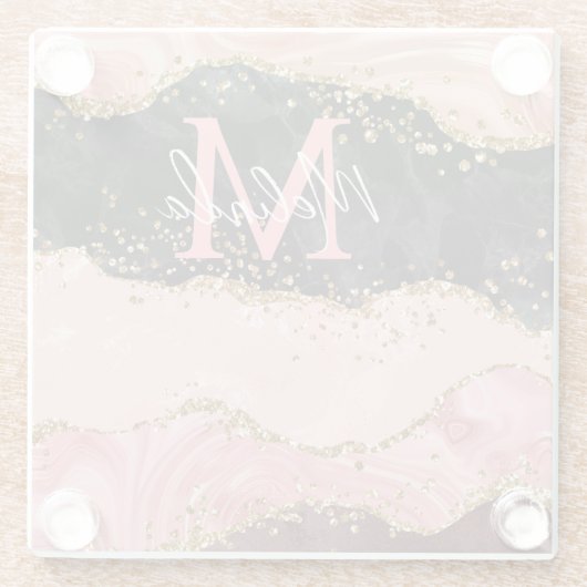 黒とピンクの続編が重なり合う ガラスコースター (裏面)