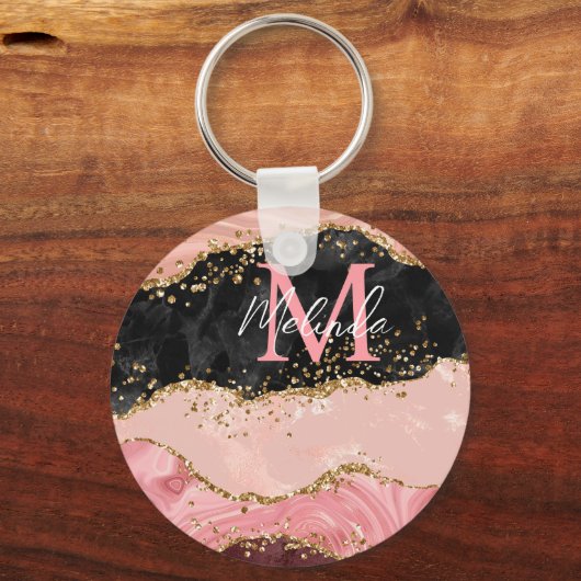 黒とピンクの続編が重なり合う キーホルダー (正面)