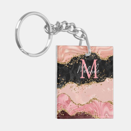 黒とピンクの続編が重なり合う キーホルダー (正面左)