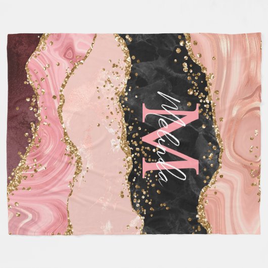 黒とピンクの続編が重なり合う フリースブランケット (正面(横))