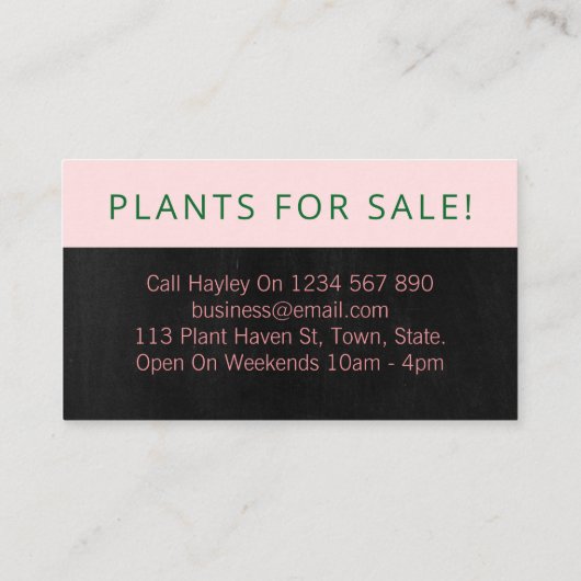 黒とピンクの自家栽培の多肉植物 名刺 (裏面)