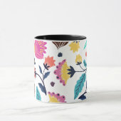 黒とピンクの花と葉のコーヒーマグ マグカップ (中央)