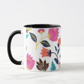 黒とピンクの花と葉のコーヒーマグ マグカップ (左)