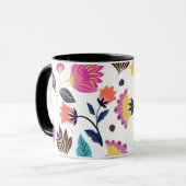 黒とピンクの花と葉のコーヒーマグ マグカップ (正面左)