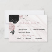 黒とピンクの花の大理石料理の選択肢 出欠カード (正面)