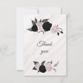 黒とピンクの花ボタニカル大理石 サンキューカード (正面)