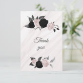 黒とピンクの花ボタニカル大理石 サンキューカード (スタンド正面)