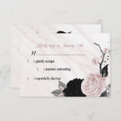 黒とピンクの花大理石 出欠カード (正面/裏面)