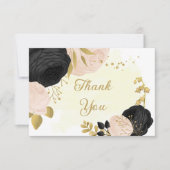 黒とピンクの花金ゴールド結婚植物体感謝してい サンキューカード (正面)