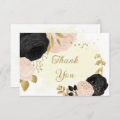 黒とピンクの花金ゴールド結婚植物体感謝してい サンキューカード (正面/裏面)