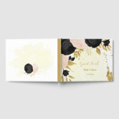 黒とピンクの花金ゴールド結婚植物 ゲストブック (全面)