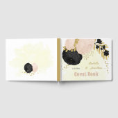 黒とピンクの花金ゴールド結婚植物 ゲストブック (全面)