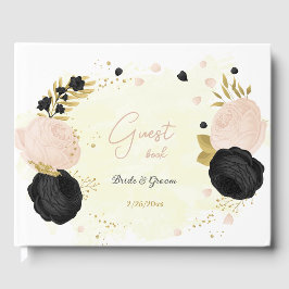 黒とピンクの花金ゴールド結婚植物 ゲストブック