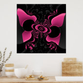 黒とピンクの蝶フラクタルポスター ポスター (キッチン)