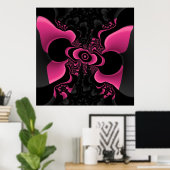 黒とピンクの蝶フラクタルポスター ポスター (ホームオフィス)