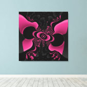 黒とピンクの蝶フラクタル キャンバスプリント (インサイチュ (ウッドフロア))