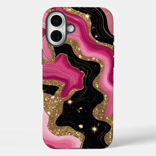 黒とピンクの金ゴールド瑪瑙 Case-Mate iPhoneケース (裏面)