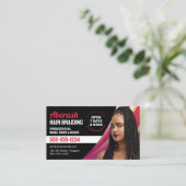 黒とピンクの髪編みサロン 写真を追加 名刺 (スタンド正面)