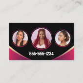黒とピンクの髪編みサロン 写真を追加 名刺 (裏面)