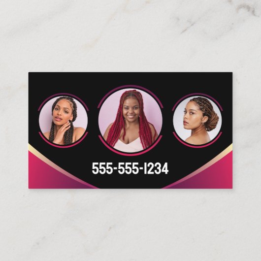 黒とピンクの髪編みサロン 写真を追加 名刺 (裏面)