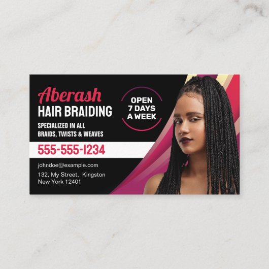 黒とピンクの髪編みサロン 写真を追加 名刺 (正面)