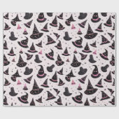 黒とピンクの魔女の帽子がピンクのハロウィーンを星 ラッピングペーパー (フラット)