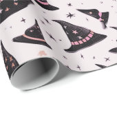 黒とピンクの魔女の帽子がピンクのハロウィーンを星 ラッピングペーパー (ロールコーナー)