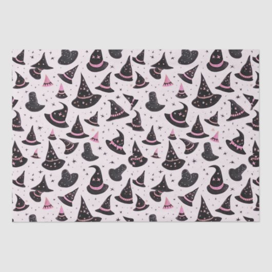 黒とピンクの魔女の帽子がピンクのハロウィーンを星 薄葉紙 (正面)