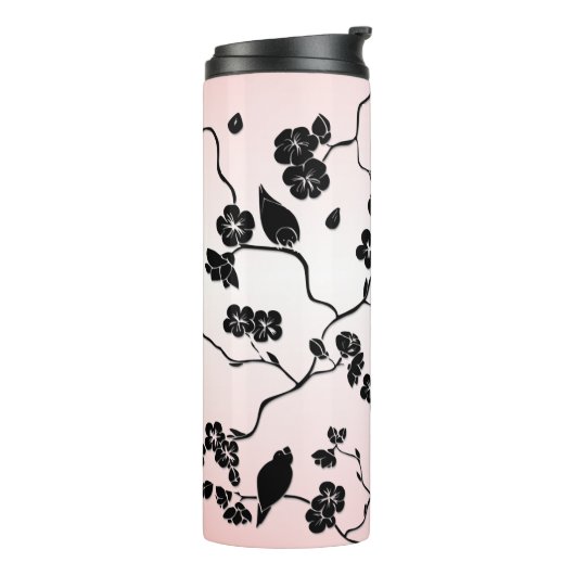 黒とピンクの鳥とさくらんぼの花  タンブラー (回転左)