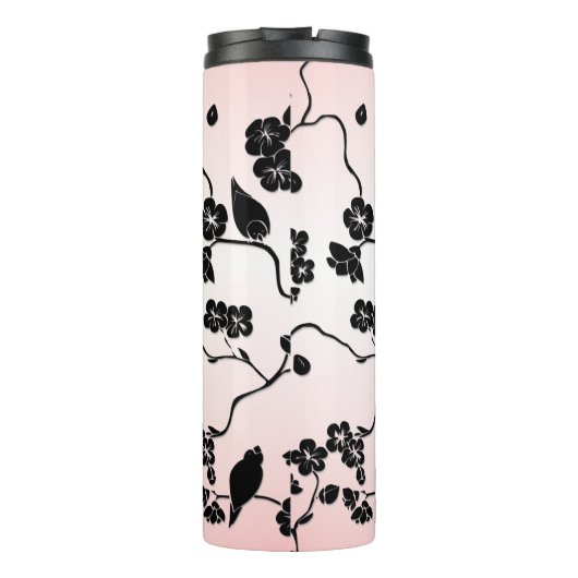 黒とピンクの鳥とさくらんぼの花  タンブラー (裏面)