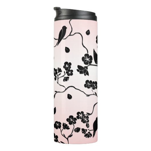 黒とピンクの鳥とさくらんぼの花  タンブラー (回転右)