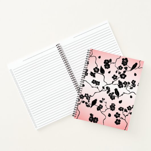 黒とピンクの鳥とさくらんぼの花 ノートブック (内部)