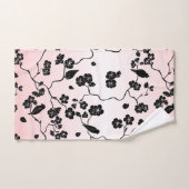 黒とピンクの鳥とさくらんぼの花 バスタオルセット (ハンドタオル)